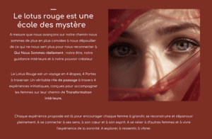 page du site internet du Lotus Rouge d'Armelle Thiebaud co-créé avec Inspir Communication.